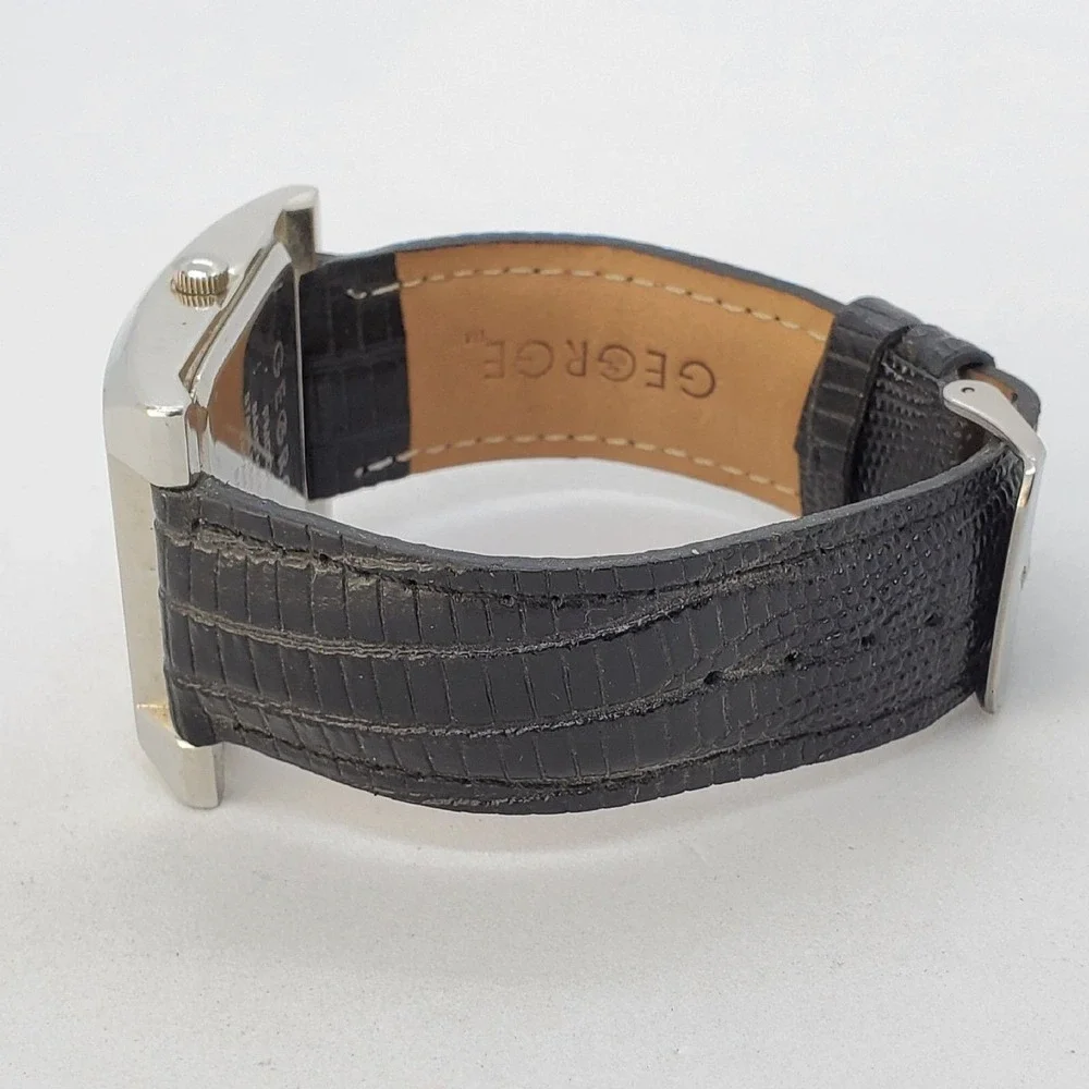 GEGRGE 38MM Women's Watch Crystal Bezel Black Leather Band Straps New Battery‎